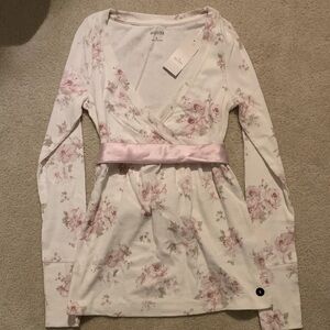 Hollister Floral Wrap Babydoll Top with Ribbon Tie